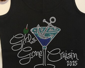 Custom Rhinestone Girls Gone Cruising Shirt with Martini Glass - Cruise Shirts for Groups, Girls Trip, Bling Cruise T, Cruise Party Shirt