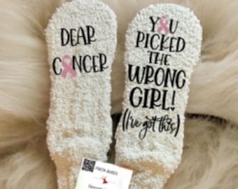 Breast Cancer Socks You picked the wrong girl cancer sucks socks Colon Cancer Breast Cancer gift Cancer care package cancer comfort gift