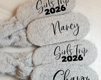 Personalized Trip Sock Bridesmaid Proposal Gift Idea Girls Weekend Getaway Bachelorette Party Favor Custom Trip Matching Name Printed Text