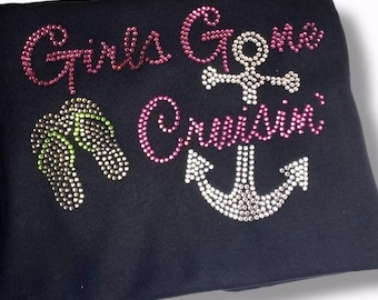 Rhinestone Cruise Hat Shirt Bundle Vacation Outfit Personalized Gift Cruise Apparel Custom Design Sparkly Accessory Travel Merchandise Group