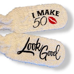I Make 50 Look Good Fuzzy Socks 50th birthday Gift Custom Age Socks Customized Funny Gift Idea for Women Turning 50 Cozy Present