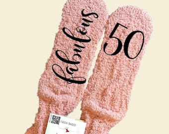 Fabulous 50 fuzzy socks personalized custom gift idea for 50th birthday customized cozy birthday socks funny turning 50 gift idea