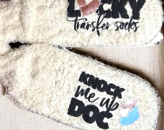 Custom Lucky IVF Transfer Day Socks Personalized Fuzzy Socks for Embryo Transfer Customized Fertility Gift Idea IVF Support Comfort