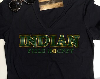 Personalized Field Hockey Shirt Custom Rhinestone Embellished Tee Customized Gift Idea for Players Moms Coaches Unique Sparkle Top