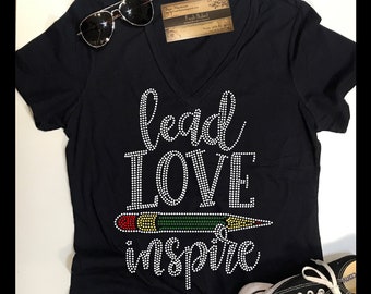 Teacher Shirt | lead Love Inspire TShirts | Glitter Bling Teacher TShirts | Teacher Gifts | Teacher Shirts | Teacher Appreciation Gift