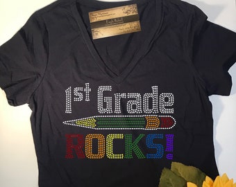 Bling 1st Grade Rocks Shirt | Teacher Shirts | Teacher Gifts | School Gifts |1st Grade Teacher Shirts