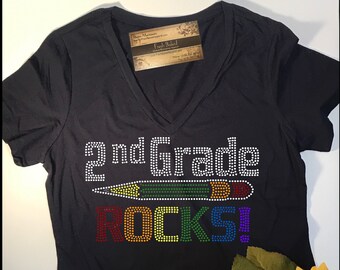 Bling 2nd Grade Rocks Shirt | Teacher Shirts | Teacher Gifts | School Gifts | 2nd Grade Teacher Shirts