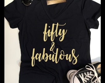 50th Birthday Gift | fifty & Fabulous Shirts | 50 and Fabulous Mask | Birthday Bedazzled T Shirts | 50th Birthday party