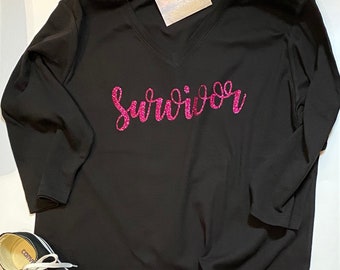 Breast Cancer Survivor Custom Glitter Glam Bedazzled Shirt