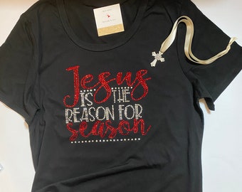 ALL BLING Jesus is the Reason for the Season Christmas Shirt | Womens Christian Shirts | Christmas Shirts | Christmas TShirts