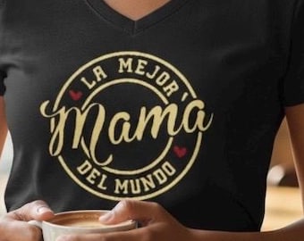 Spanish Mom Shirt Gold Foil Metallic Text Tee Design Latina Mother Gift Idea Best Mama Hispanic Celebration Top Fashion Cultural Graphic