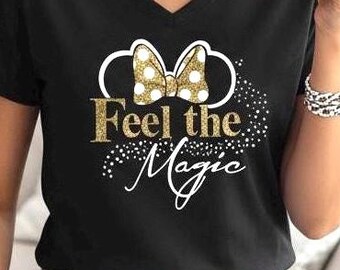 Disney Glitter Shirt Rhinestone Design Minnie Mouse Sparkle Tee Vacation Outfit Magic Kingdom Bling Apparel Women Top Girl Clothing Fan