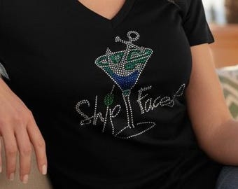 Custom Rhinestone Shipfaced Cruise Shirt Personalized Cruise Gift Idea Customized Funny Cruise Tee for Group Trips Bachelorette Vacation