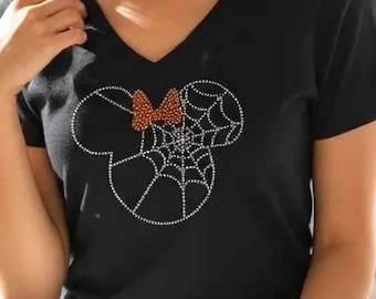 Custom Rhinestone Halloween spooktacular Shirt Personalized Spooky Bow Minnie Cute Customized Disney Gift nightmare before Christmas family