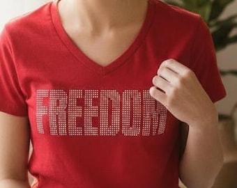 Custom Freedom bedazzled Shirt Personalized Kirk Customized Gift Freedom bling shirt patriotic rhinestone t personalized custom USA flag