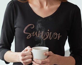 Bling breast Cancer Survivor Shirt Cancer Shirt warrior Gifts Cancer Gift fight like a girl Care Package Chemo Warrior Shirt I beat cancer