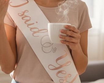 Custom Bride To Be Sash Glitter Bling Rings Personalized Bridal Gift I said yes sash bachelorette party sash wedding rehearsal gift idea
