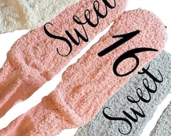 Sweet 16 fuzzy socks personalized gift idea custom birthday socks for her customized teen girl gift funny warm socks 16th birthday girl