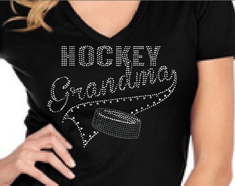 Personalized Hockey Grandma Shirt Custom Rhinestone Embellished Tee Funny Gift Idea Customized Sparkle Top for Sports Grandma Fan