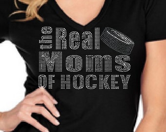 Bling The Real Moms of Hockey Custom Rhinestone Shirt  NEW ITEM!!