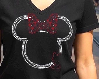 Custom rhinestone Mouse shirt personalized glitter Minnie tee cute minnie vacation top customized gift idea magic kingdom family trip