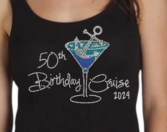 Rhinestone 50th Birthday Cruise with Martini Glass 2025, 50 and fabulous, Shipfaced Cruise Shirt, Fabulous 50 Cruise, 50th Birthday Cruise