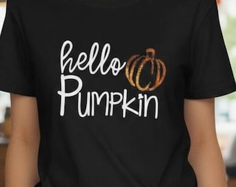 Custom Hello Pumpkin Shirt Women's Fall Shirt Womens Hello Pumpkin Personalized TShirts with Bling Pumpkin gift idea