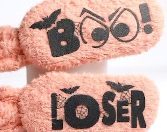 Womens Boo Loser Fuzzy Socks Personalized Halloween Gift Idea Custom Funny Spooky Socks Customized Fall Accessory for Her