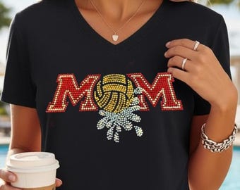 Water polo Mom Shirt Rhinestone Design Custom Tee Bling Apparel Sports Mom Crystal Top Personalized Gift Team Supporter Sparkly Outfit Game