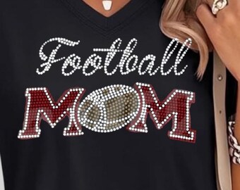 Bling football mom custom rhinestone shirt personalized custom embellished bedazzled tee gift idea for football moms perfect custom gift