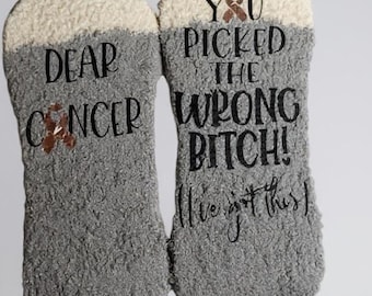 Breast Cancer Socks You picked the wrong Bitch cancer sucks socks Colon Cancer Breast Cancer gift Cancer care package cancer comfort gift