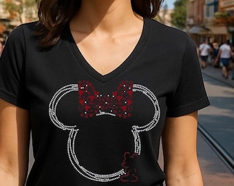 Rhinestone Glitter Minnie Mouse Shirt Womens Minnie  Rhinestone Tee Disney shirt women Glitter Mickey Rhinestone Custom Mouse Gift idea