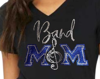Bling band mom rhinestone shirt personalized custom band mom gift idea customized marching band supporter bedazzled band mom gift idea