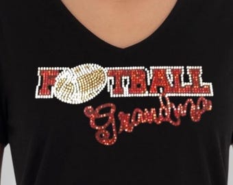 Personalized custom football grandma shirt womens rhinestone embellished customized gift idea football fan apparel grandma game day shirt