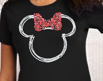Custom glitter bow shirt rhinestone mouse ear shirt personalized magic tee customized character shirt cute gift idea for her vacation tee