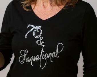 Custom gift 70th birthday shirt 70 & Sensational Shirts bling 70th Birthday gift idea customized Women's 70th Birthday Shirts