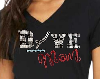 Personalized bling dive mom shirt custom rhinestone embellished top customized gift idea for proud diving moms poolside or at meets