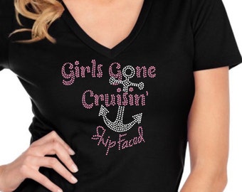 Bling Girls Gone Cruisin' Ship Faced Custom Rhinestone Sparkley Glam Shirt