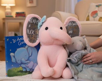 Custom New Mom and Baby Gift Set Personalized Elephant Plush Book Blankie Customized Gift Idea for Baby Shower new Mom care package