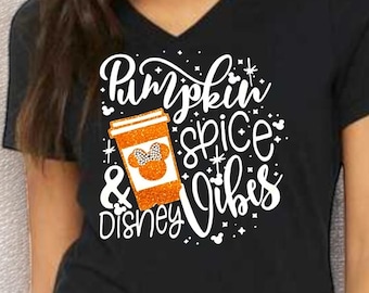 Glitter and Rhinestone Women's Pumpkin Spice Shirt | Bling Womens Disney Shirts | Ladies Pumpkin Latte  TShirts