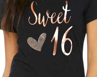 Sweet 16 shirt with rhinestones personalized birthday shirt custom 16th tee customized teen girl gift idea sparkle shirt for her party