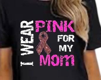 Breast Cancer Ribbon " I wear Pink for " Customized Name Custom BLiNg Shirt
