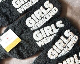 Personalized Fuzzy Girls Weekend Socks gift idea Girls Trip Socks cozy weekend Bachelorette party favor girls 2025 weekend Bundle besties