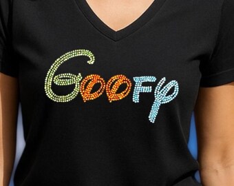 Goofy Rhinestone t-shirt for women - Sparkly Disney-inspired Tee, Funny Bling Shirt, Theme Park Outfit, Gift for disney lover