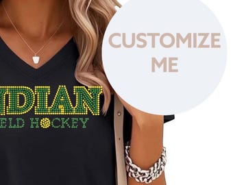 Personalized Field Hockey Shirt Custom Rhinestone Embellished Tee Customized Gift Idea for Players Moms Coaches Unique Sparkle Top