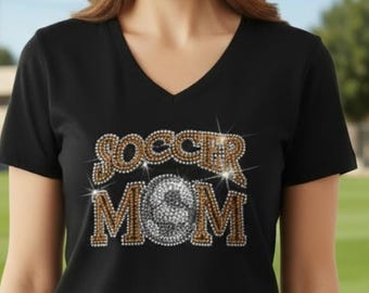 Custom Soccer Mom Shirt with Rhinestones Personalized Team Colors Sparkly Game Day Tee Bling Sports Mom Shirt Gift for Soccer Moms