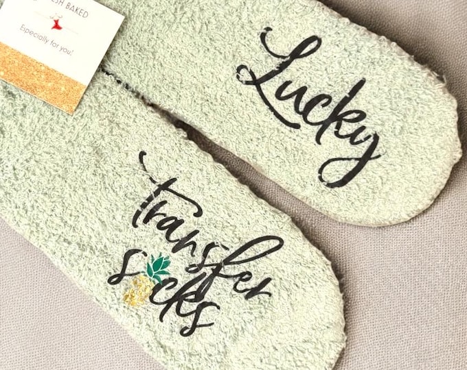 Featured listing image: Custom Lucky Transfer socks Fuzzy Socks for IVF Personalized Egg Retrieval Day Socks Customized Fertility Gift Idea for Transfer Day Support
