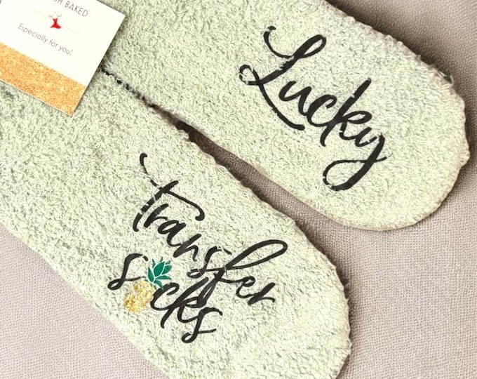 Featured listing image: Custom Lucky Transfer socks Fuzzy Socks for IVF Personalized Egg Retrieval Day Socks Customized Fertility Gift Idea for Transfer Day Support