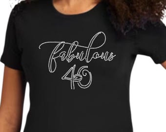 Womens Fabulous 40 Rhinestone Shirt Personalized 40th Birthday Gift Idea Custom Sparkle Tee Customized Bling Top for Her 1975 vintage shirt
