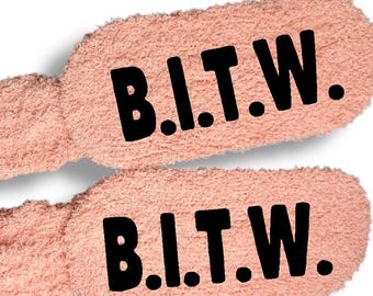 Personalized 29 Pairs BITW Fuzzy Girls Weekend Socks gift idea for Felina with Customized bands Bougie in the Woods